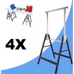 Lot de 2 tr&eacute;teaux t&eacute;lescopiques 7 hauteurs possibles (80-130cm) M&eacute;tal Pliable Noir - Tolletour