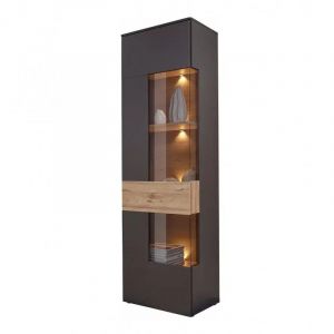 Colonne vitrine 1 porte ouverture gauche d&eacute;cor bois et gris - MARBELLA