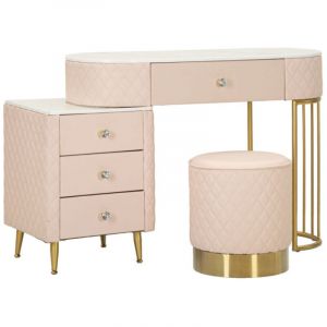 Coiffeuse Avec Pouf Effet Marbre "Sharon" 120 Rose & Or