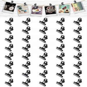 40 Pi&egrave;ces Pinces a Dessin, 22mm Pince Papier Pince Bulldog Noir Clips en M&eacute;tal Mini Charni&egrave;re Clips Clips pour Photos Trombones Fonction Clip Lettre
