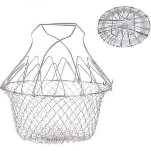 Panier a Frites Pliable en Acier Inoxydable - Passoire Cuisine Pliable - Panier Friteuse en Maille pour Cuisson frites, Vapeur & Rin&ccedil;age L&eacute;gumes &