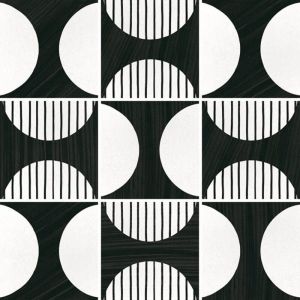 Carrelage grès cérame effet carreau de ciment CAPRICE DECO B&W MOONLINE 20x20cm 20x20 cm Noir et Blanc - Mat - boîte de 1 m2