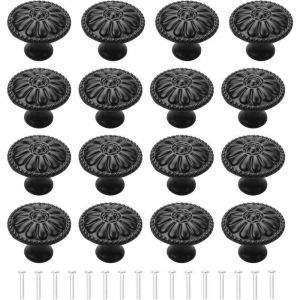 Bouton de Porte Noir 16Pcs Poignee de Meuble Cuisine Boutons de Tiroir Boutons de Placard Vintage Ronds Poign&eacute;es Bouton de Meuble Avec Vis Pour
