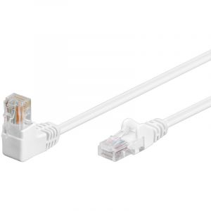 Cat 5e Câble Patch 1x 90° Coudé, u/utp, blanc, 0,5 m, conducteur en aluminium plaqué cuivre (cca), 1x Prise RJ45 90° (8P8C). Longueur de câble 0.5 m
