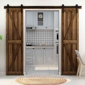 Tsmst - Rail de porte coulissante avec amortisseur, fixation sur c&ocirc;t&eacute; porte, Double Porte 244CM,Portes non incluses