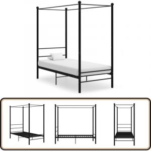 Vidaxl - Cadre de lit &agrave; baldaquin sans matelas noir m&eacute;tal 90x200 cm - Lit Plateforme - Lit Double - Cadre Lit - Lit Design - Lit Moderne