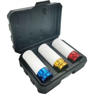 Jeu de 3 douilles 1/2' pour jantes en aluminium 17, 19 et 21 mm Cr-Mo Cl&eacute; &agrave; percussion Douilles Douilles Changement de roue Longueur 78 mm