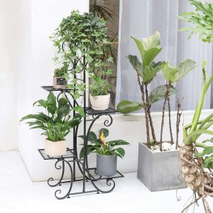 Skecten - Porte Plante Int&eacute;rieur &Eacute;tag&egrave;re Plantes Fer Forg&eacute; Support Pot de Fleur Balcon pour Jardin Terrasse 1072257cm Charge Max 50kg Noir
