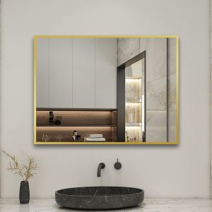 Biubiubath 80x60cm Cadre carré miroir or mat suspendu horizontalement et verticalement