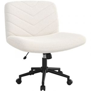Chaise de Bureau avec roulettes, Fauteuil de Bureau sans Accoudoirs avec Large Assise, Siège Pivotant en Tissu Bouclette, Chaise Réglable en Hauteur,