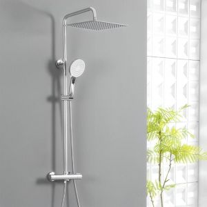 Auralum Max Colonne Douche Thermostatique, t&ecirc;te douche carr&eacute;e 30 x 30 cm, Pommeau Douche ronde 5 Jets, Douche Pluie R&eacute;glable en Hauteur, avec