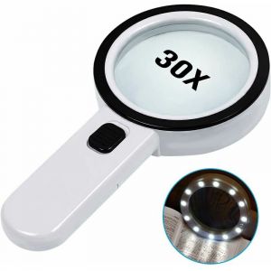 Ensoleille - Loupe de Lecture, Loupe 30X avec 12 led Lumière - Loupe de Lecture Lumineuse pour Personnes âgées - pour la Lecture, Les pièces de