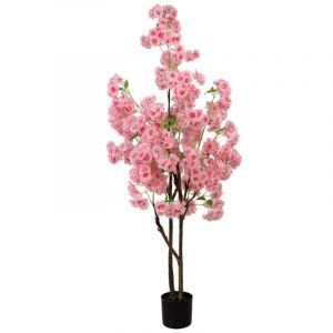 Arbre de fleurs de cerisier artificiel 5ft de haut Faux arbre de soie de fleur de cerisier décoratif en Pot, décor d'angle intérieur à la maison