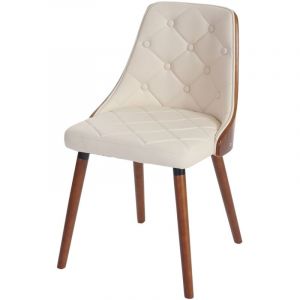 HHG - Chaise de salle &agrave; manger 340, chaise visiteur chaise de cuisine, aspect noyer, simili cuir cr&egrave;me