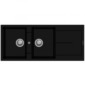 Toscohome - Evier réversible en quartz 116x50 cm avec 2 cuves et égouttoir noir - Enigma D200