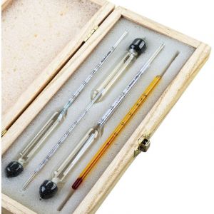 Alcoomètre Pèse-Alcool Professionel – Set DE 3 Hydromètres à Graduation DE 0 à 100% + Thermomètre pour Mesurer la Teneur en Alcool du Eau-de-Vie,