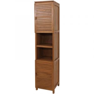 HHG - Armoire haute en teck 765, armoire de salle de bains &Eacute;tag&egrave;re de salle de bains, teck de qualit&eacute; B-Grade (bois de c&oelig;ur, 20-30 ans), 180x40cm