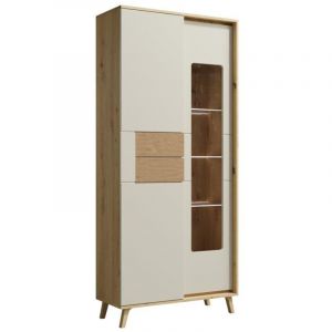 Monmobilierdesign - bruno Vitrine avec led 2 portes 5 &eacute;tages 87x193 cm en bois clair design intemporel Blanc