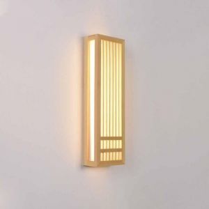 Applique murale rétro japonaise, applique murale en bois rectangulaire créative avec abat-jour en acrylique, appliques murales de chevet simples