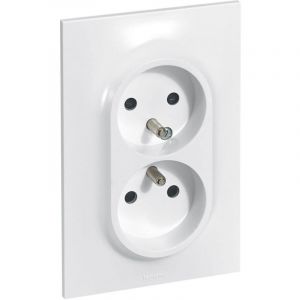 Double Prise De Courant Avec Terre, 16A 1 Poste, Fixation &Agrave; Vis Ou &Agrave; Griffes, Avec &Eacute;clips De Protection Pour Enfants, Pr&ecirc;te &Agrave; Installer