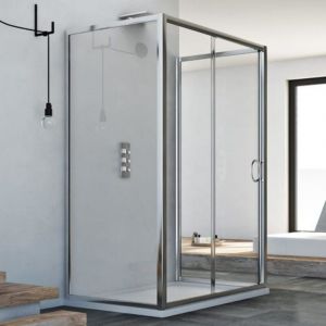 Idralite - Cabine de douche en forme u coulissante verre transparent h 185 mod. Replay Trio 1 porte 70x140x70 cm