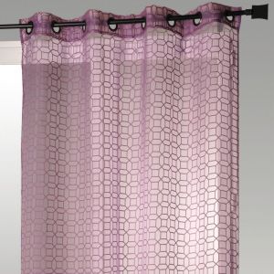 Voilage en Organza Dévoré avec Motifs Géométriques Prune 140x240 cm