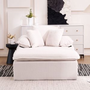 Canap&eacute; Chaise longue 46 cm - Design int&eacute;rieur sans structure, fauteuil de lecture confortable avec accoudoirs larges, Velours c&ocirc;tel&eacute; - Beige