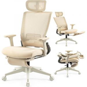 Chaise Bureau Pliante, Chaise Ergonomique avec Support Lombaire, Accoudoirs R&eacute;glables en Hauteur avec Repose-Pieds pour Petite Maison, Maille