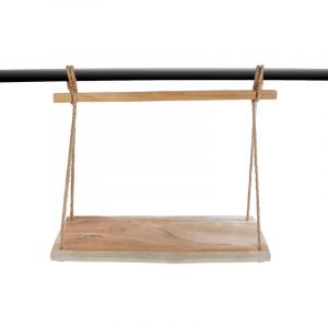 Spetebo - tagère suspendue en teck avec cordelette naturelle - 50 x 23 cm - Étagère murale en bois à suspendre - Planche de fleurs décorative Plateau