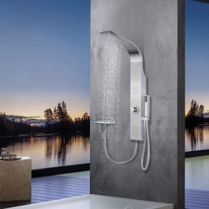 Colonne de douche hydromassage Elbe en acier inoxydable 304, sans mitigeur, avec 3 jets et douchette, pour salle de bain. Installation facile.