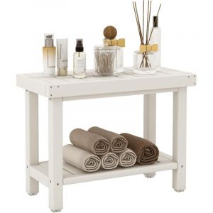 COSTWAY Tabouret Salle de Bain &agrave; 2 Niveaux, Petit Tabouret de Douche Imperm&eacute;able Antid&eacute;rapant avec &Eacute;tag&egrave;re Rangement, Chaise Banc Salle de Bain Si&egrave;ge
