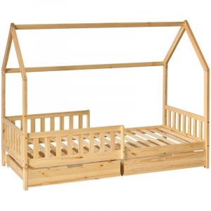 Lit cabane enfant Bosco 2 tiroirs 194,8x98x155,5cm Naturel - Atmosphera cr&eacute;ateur d'int&eacute;rieur