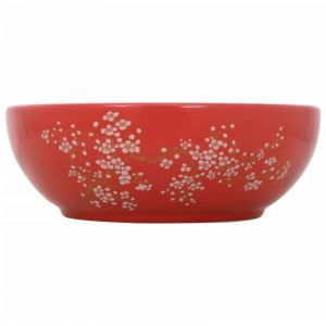 Vasque &agrave; poser Lavabo &agrave; poser blanc et rouge rond &Phi;41x14 cm c&eacute;ramique CFW881602
