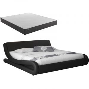 Lit Double avec Matelas Texas Lit adulte Couleur Noir Matériaux bois et simili cuir Modèle Alessia 140x190cm