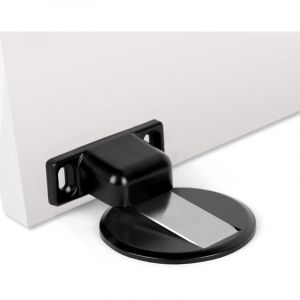 (Noir) 1 but&eacute;e de porte magn&eacute;tique en m&eacute;tal, but&eacute;e de porte magn&eacute;tique en m&eacute;tal solide, but&eacute;e de porte magn&eacute;tique solide avec adh&eacute;sif et vis