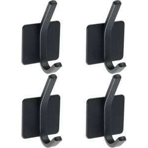 Crochets pour Serviettes Porte Manteau Mural Sans Percage Porte Manteau Salle de Bain, Adh&eacute;sif Crochet Mural Pat&egrave;re avec 4 Crochets, Finition Noire