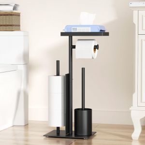 Largeight - Porte-papier toilette en acier inoxydable debout avec brosse wc - Porte-papier toilette avec brosse wc - Avec boîte à lingettes humides