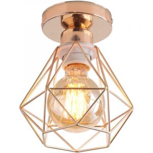 Plafonnier Industriel E27 Vintage Luminaire Suspension de Plafond Abat-jour Diamant &Oslash;16CM Dor&eacute; Clair