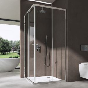 Doporro Paroi de douche transparent en angle 90x75 cabine de douche Ravenna16 avec portes coulissantes 90x75x190cm montage r&eacute;versible