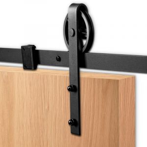 Tubiaz - swanew 183cm Kit de poulie Ensemble Rail Porte de Grange style classique kit de rail pour porte Roue Accessoiresde grange Noir Grande roue