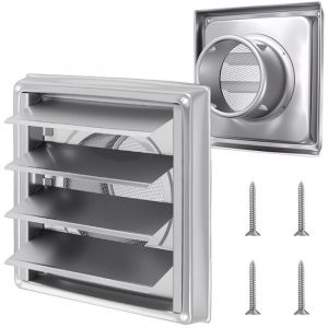 Grille Ventilation 150 mm Grille INOX Anti-Retour &agrave; Lamelles Mobiles Fermeture Automatique Grille de Hotte R&eacute;sistant aux Intemp&eacute;ries 190mm