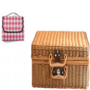 Valise En Rotin Vintage Bo&icirc;te De Rangement Panier Tiss&eacute; Avec Couverture Pique-Nique Couvercle Cuir Artificiel