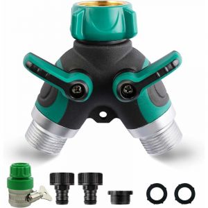 Séparateur de Tuyau à 2 Voies, Garden Robinets à Eau de connecteur de Tuyau à 2 Voies Distributeur 2 Voies avec poignée réglable et verrouillable