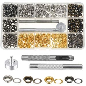 Sollbry 400Pcs Œillets Grommets Eyelets de 5 mm, Trousse à Œillets en Laiton avec 3 Outils d'Installation à Oeillet et Boîte de Rangement Pour