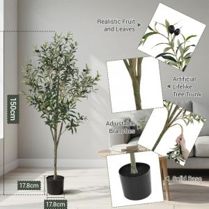 Olivier Artificiel, Plantes Artificielles Int&eacute;rieur Ext&eacute;rieur, Grande Plante Artificielle, Fausse Plante Verte D&eacute;coration- 150cm