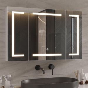 Msmask - Armoire de toilette éclairage led, armoire de salle de bain, blanc, 100x60x13.5 cm - Blanc