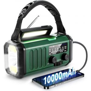 Radio &agrave; piles, &agrave; manivelle ou solaire, radio m&eacute;t&eacute;o d'urgence, portable 10 000 mAh, radio AM/FM &agrave; manivelle, chargeur USB, lampe de poche, lampe de