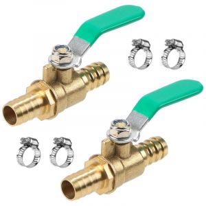 2 Pi&egrave;ces 12mm Vanne &agrave; Bille en Laiton, 2 Voies Robinet &agrave; Tournant Sph&eacute;rique avec 4 Colliers de Serrage, Raccord de Tuyau Cannel&eacute; pour Contr&ocirc;ler Flux