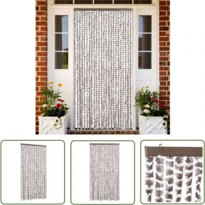 The Living Store - Rideau anti-mouches taupe et blanc 100x230 cm chenille - Rideau Anti-moustique - Rideau Insecte - Protection Contre Les Insectes