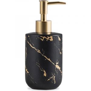 Distributeur de savon noir et doré, 300 ml/10 oz, bouteille de savon pour les mains luxueuse avec pompe en plastique dorée, distributeur de savon